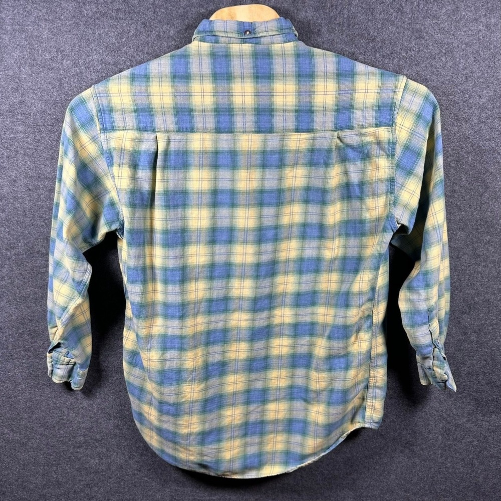 Madison Trader‎ Plaid Flannel Shirt Men Medium Blue Yellow Button Down - Picture 3 of 8